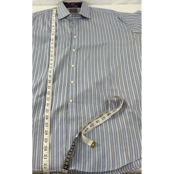 Thomas Dean Men's Size XL  Blue Stripe Button Up Shirt‎ Flip Cuffs Long Sleeve - Picture 9 of 9